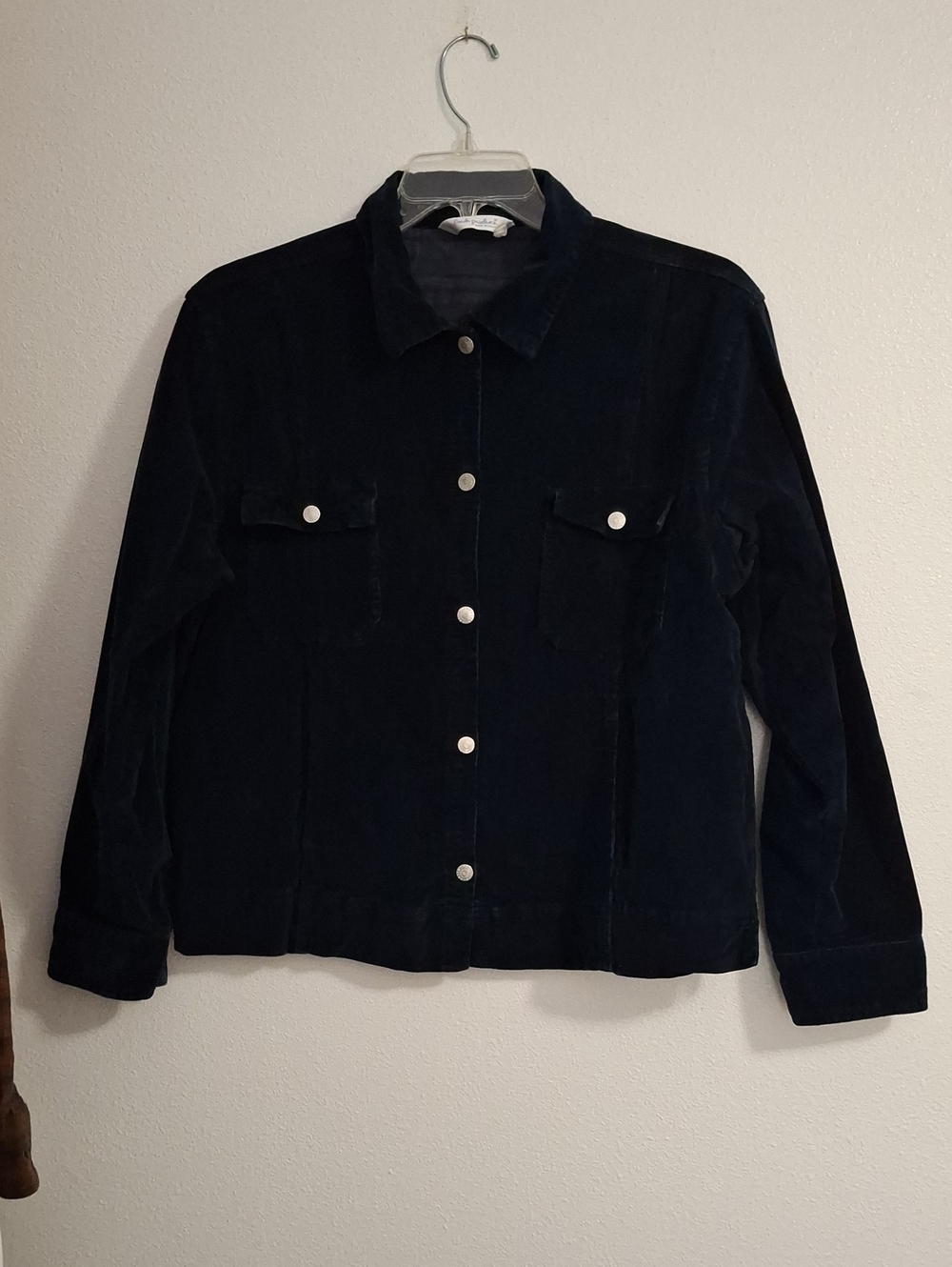 fresh produce Women's Navy Corduroy/Velvet Button-Front Jacket Made In U.S.A